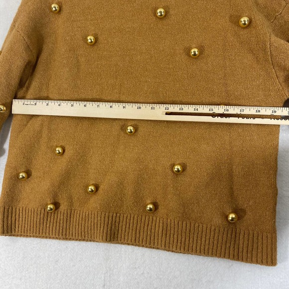 Alice + Olivia Sweater Medium Beige Tan Wool Gleeson Metal Ball Long Sleeve Crew - Picture 6 of 10